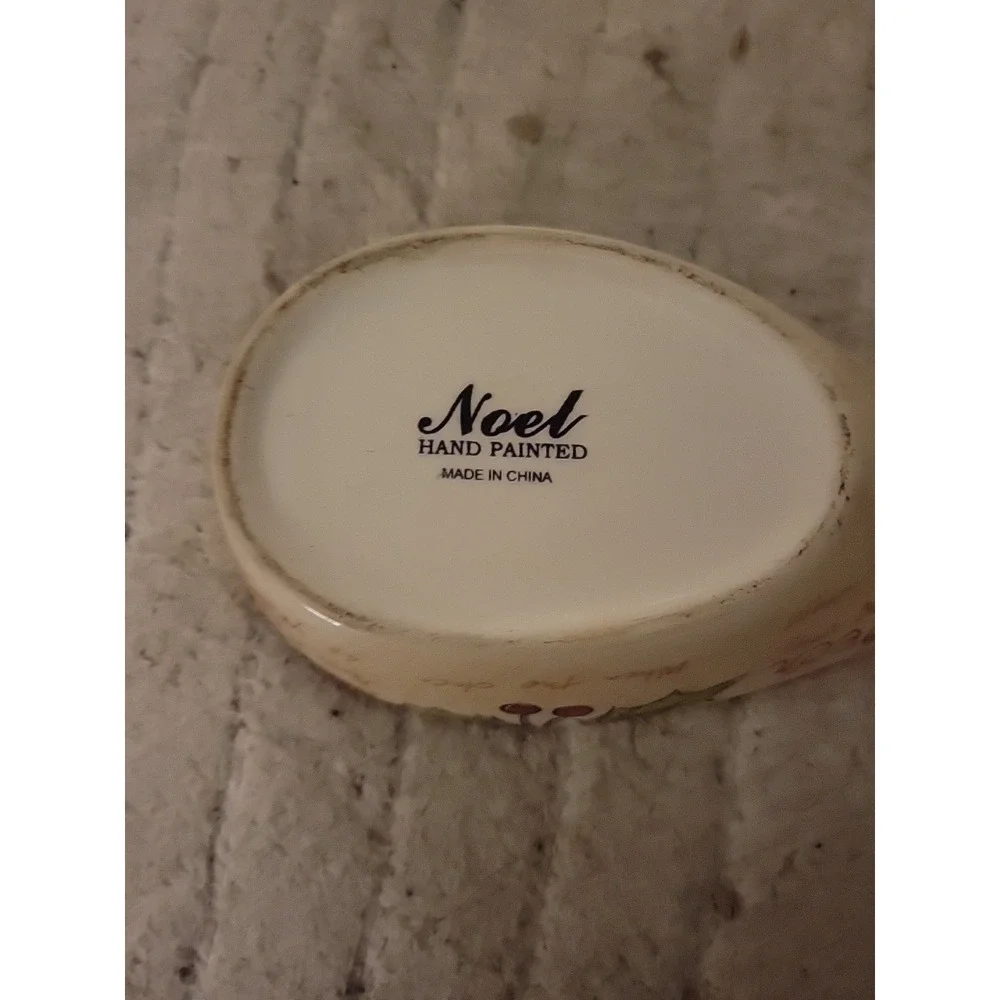 maxcera Noel Spoon rest Christmas handpainted poinsettia script~retired Vintage‎